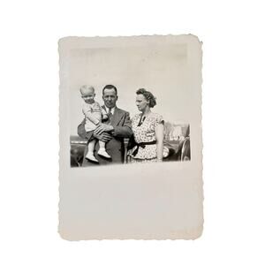 Vtg Mother & Father with Baby Monochrome Photography Found Snapshot Portrait